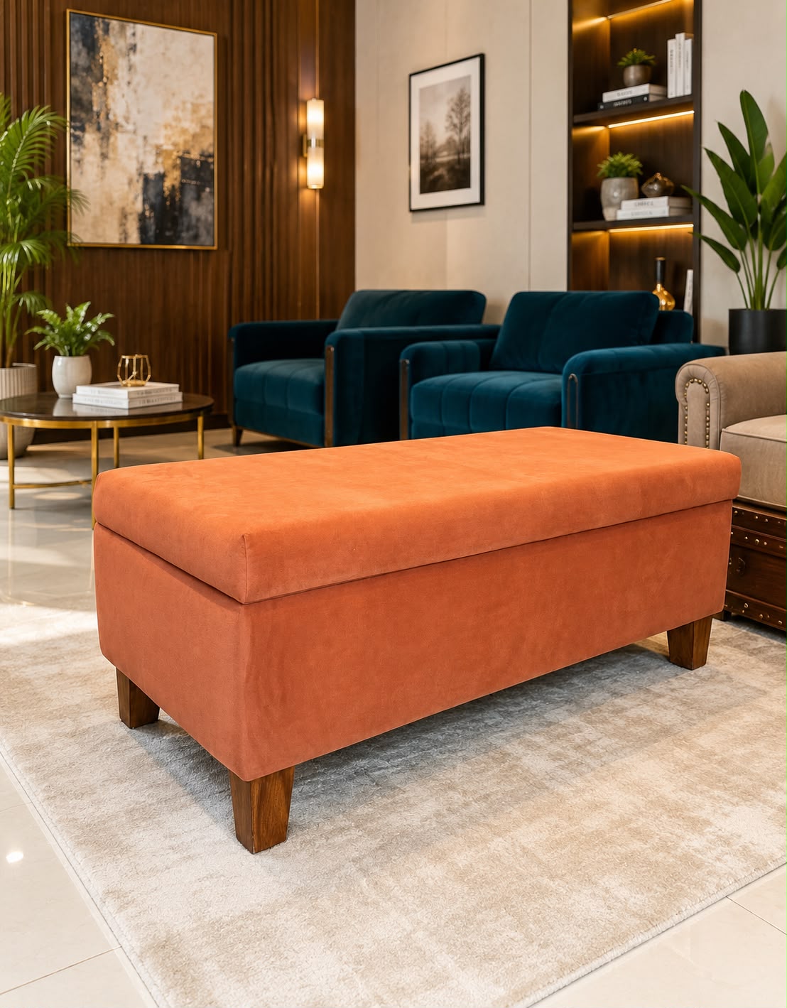 Luxury Wooden Storage Stool with Upholstery