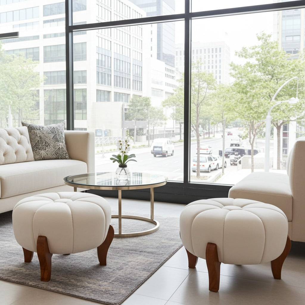 Modern Pumpkin Ottoman Stools Pair for Home