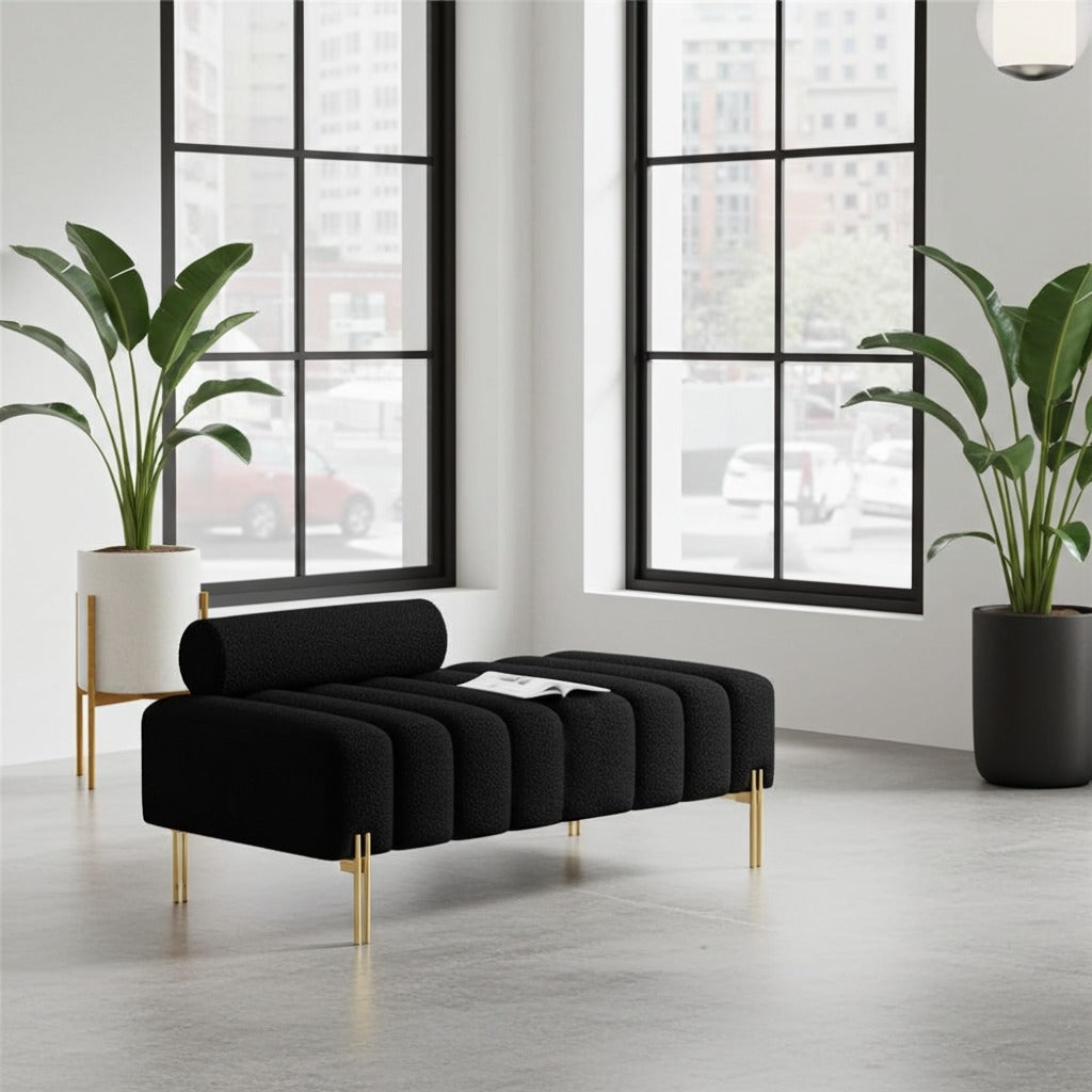 Two Seater Wooden Stool with Fitted Gao Pillow for Living Room