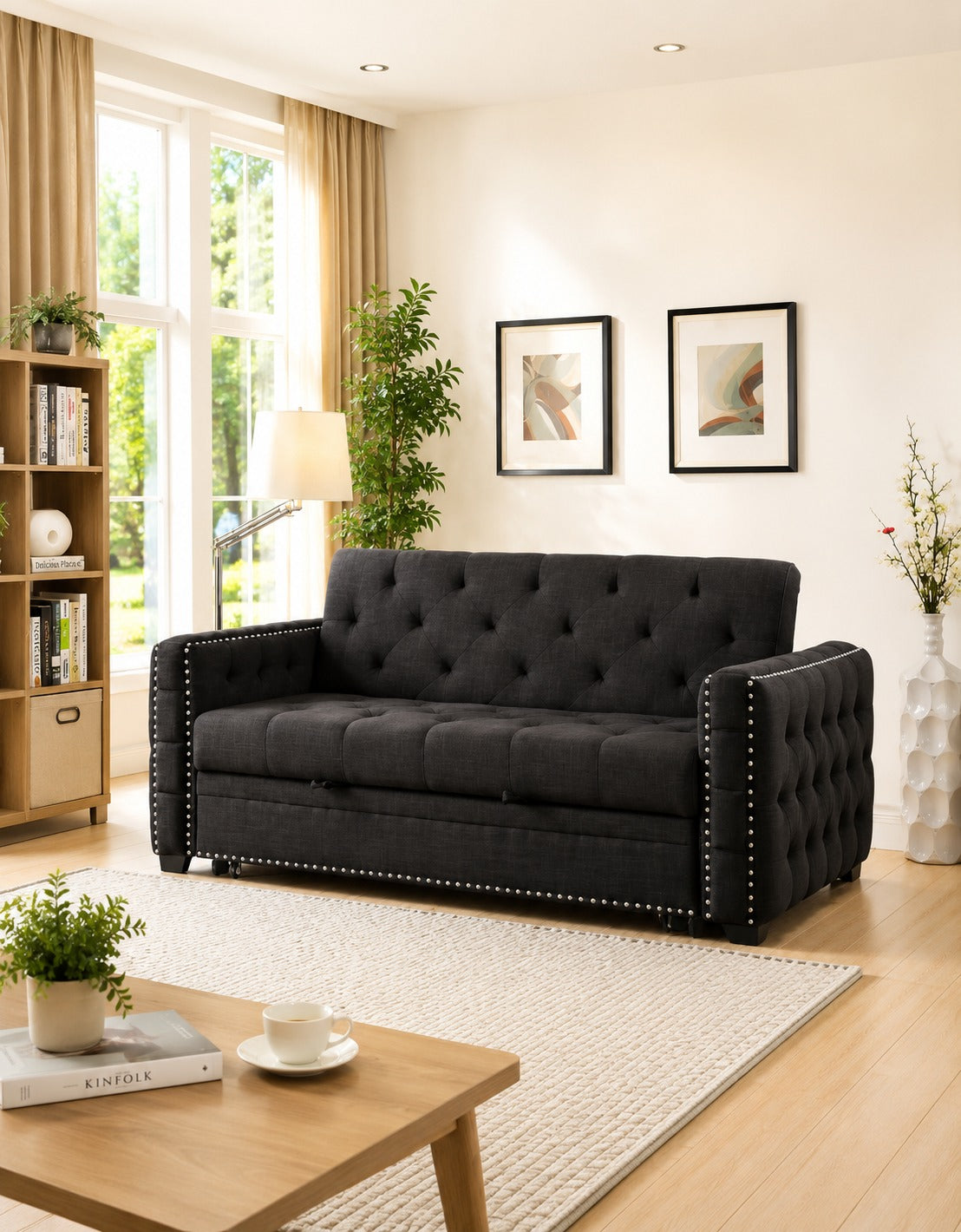 Modern Double Sofa Cum Bed with Solid Wood Frame