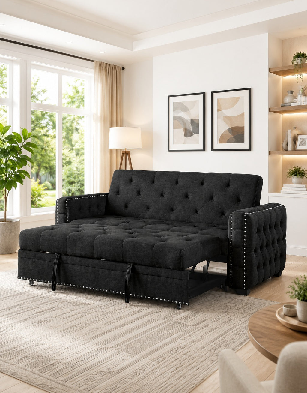 Modern Double Sofa Cum Bed with Solid Wood Frame