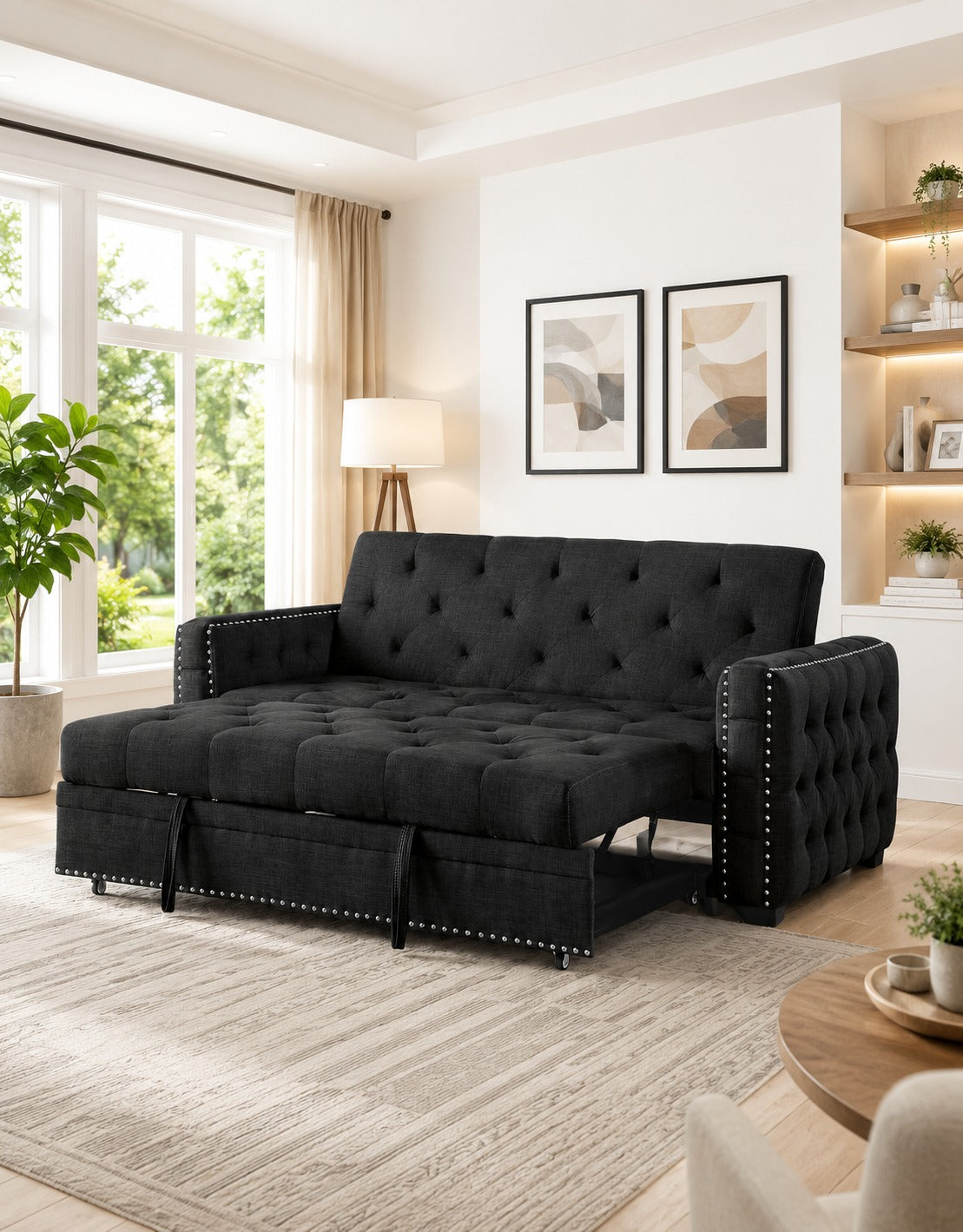 Modern Double Sofa Cum Bed with Solid Wood Frame
