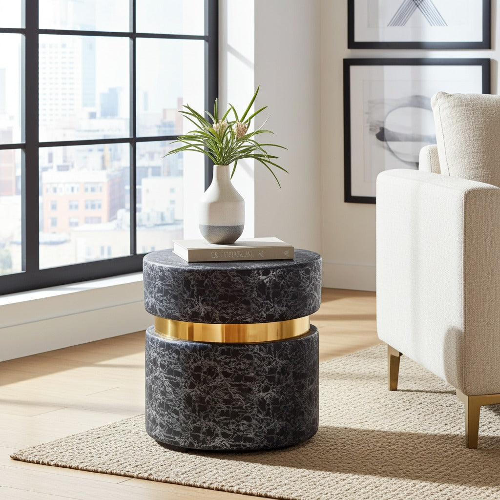 Round pouf stools pair