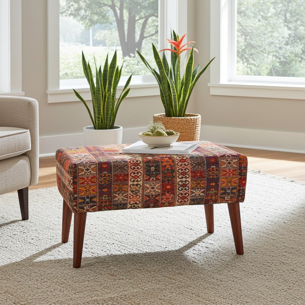 Upholstered rectangle stools pair