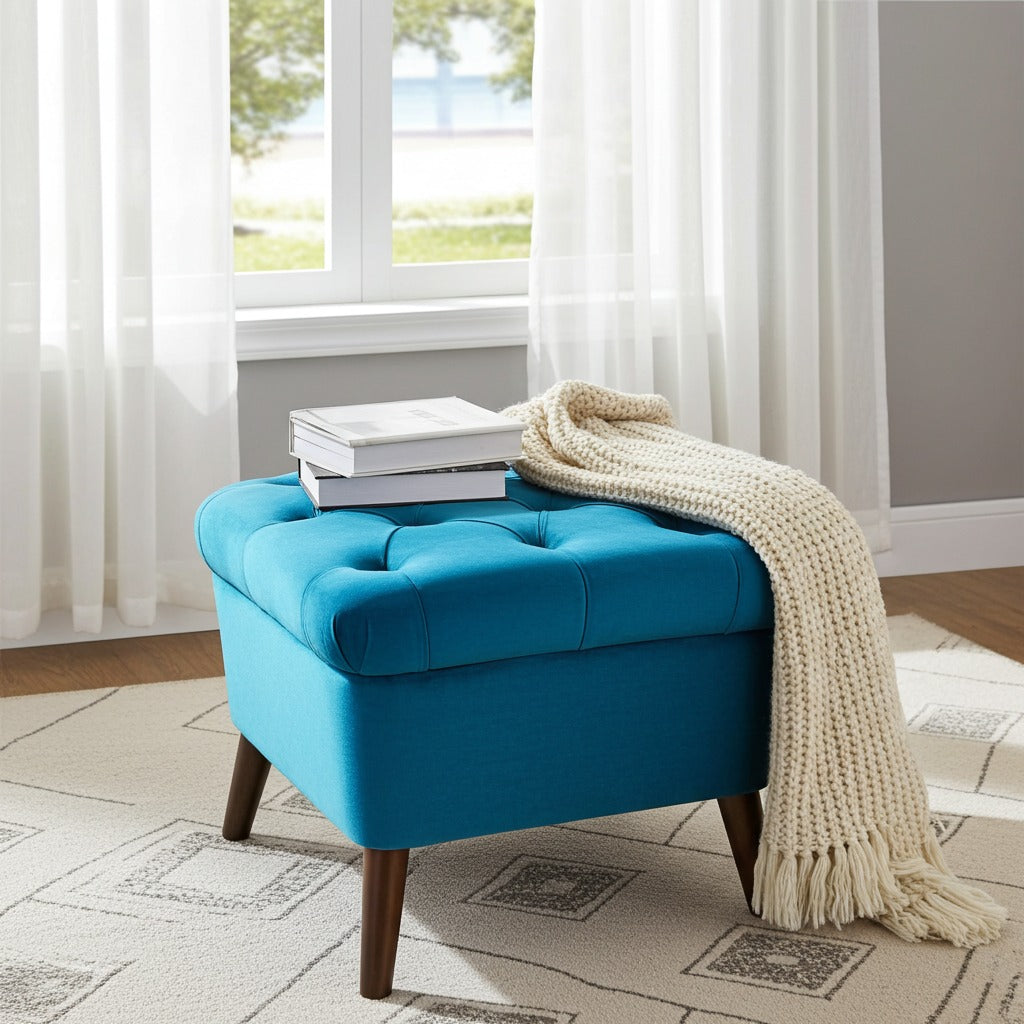 Wooden Pouf Stools Pair