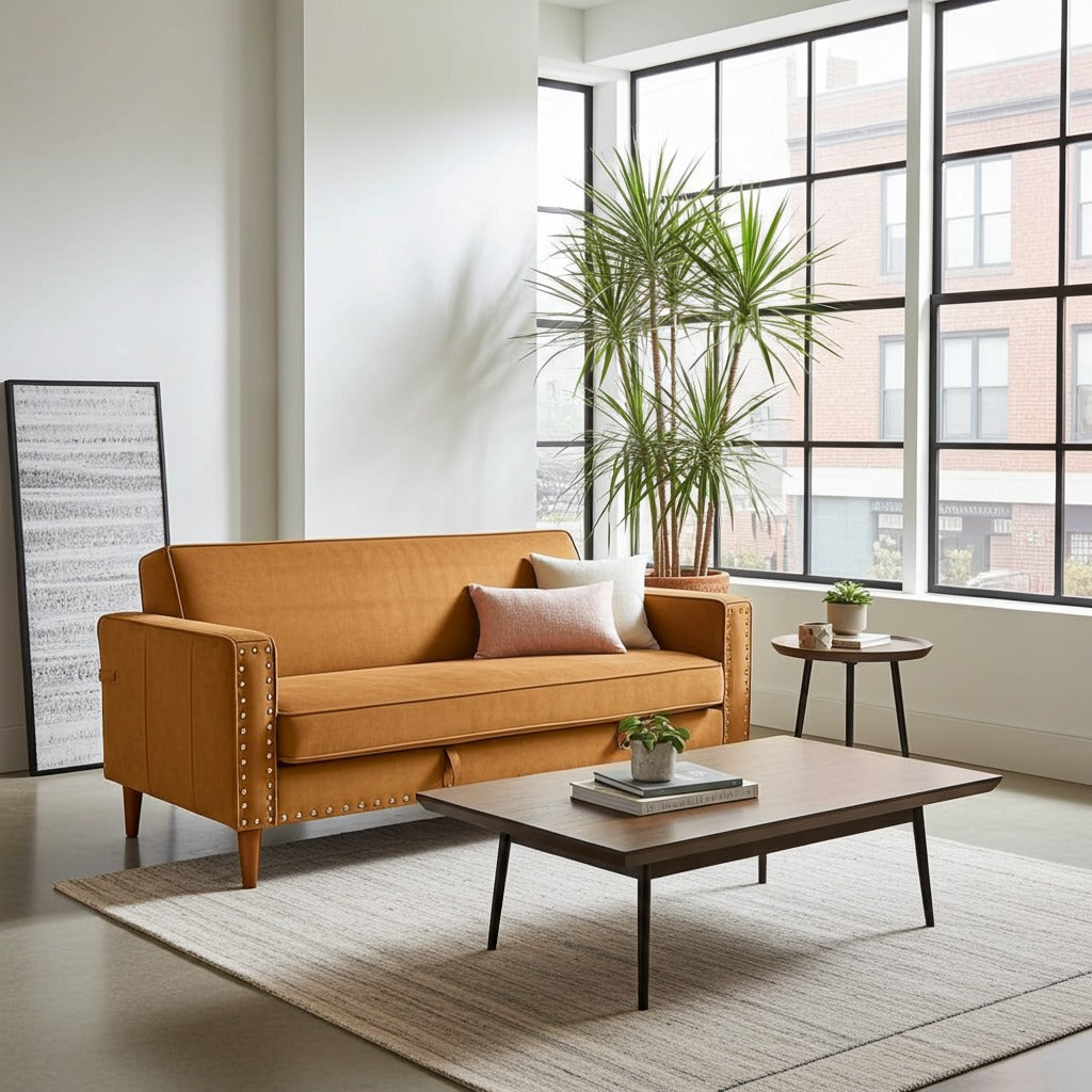 Brown sofa cum bed