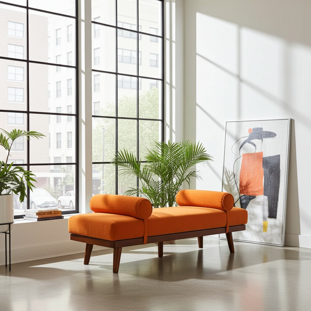 Entryway Bench with Upholstered Seat and Wooden Legs