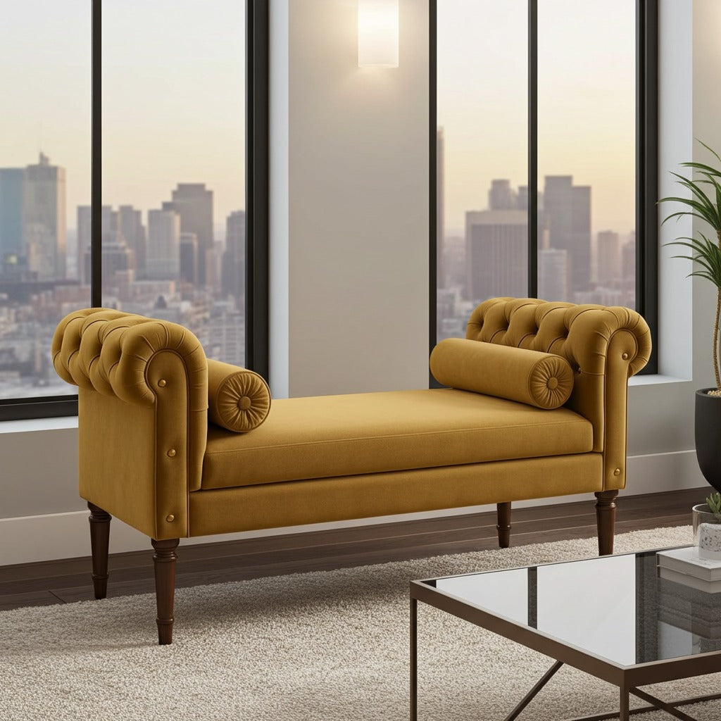 Small upholstered wooden settee