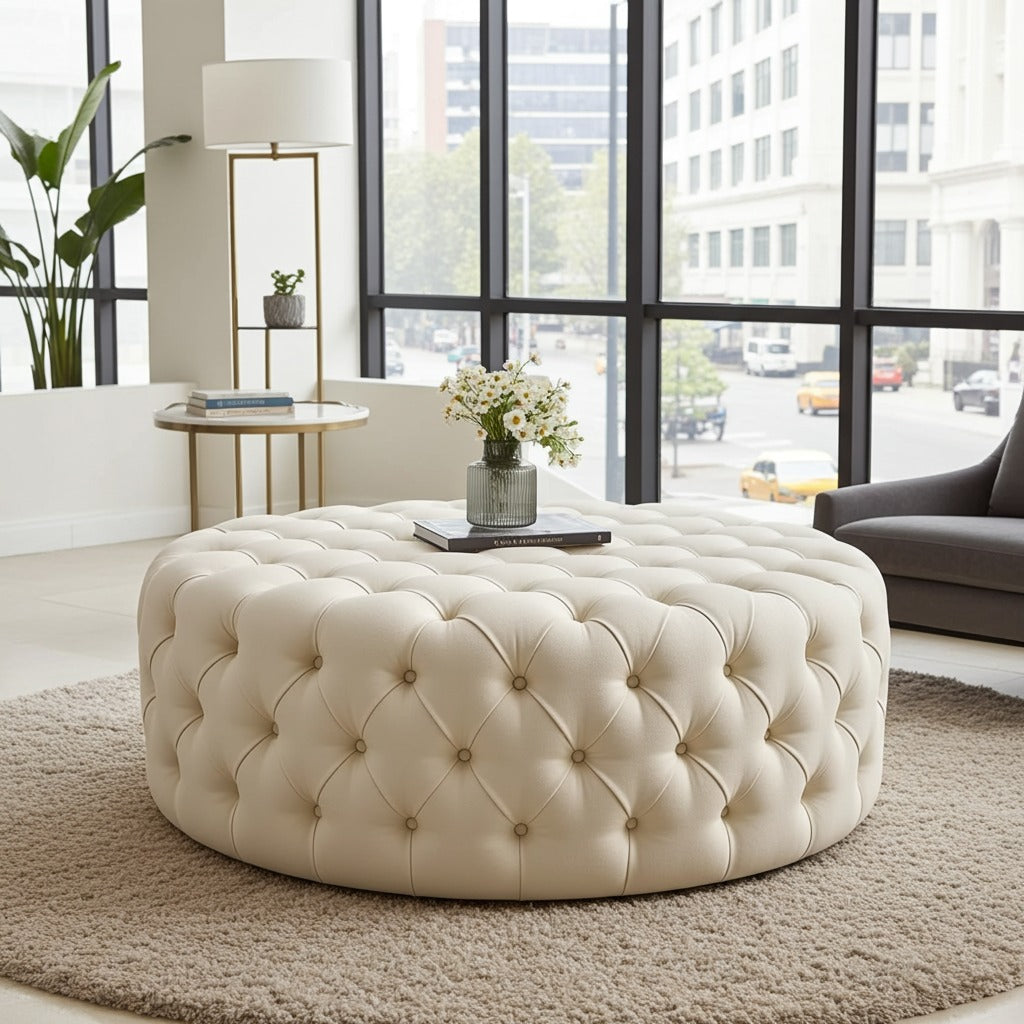 Hallway Wooden Tufted Stool