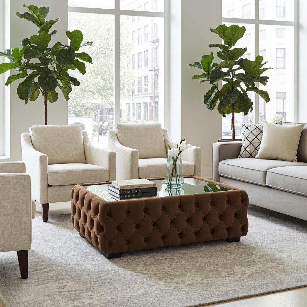 Upholstered Quilted Centre Table with Premium Fabric