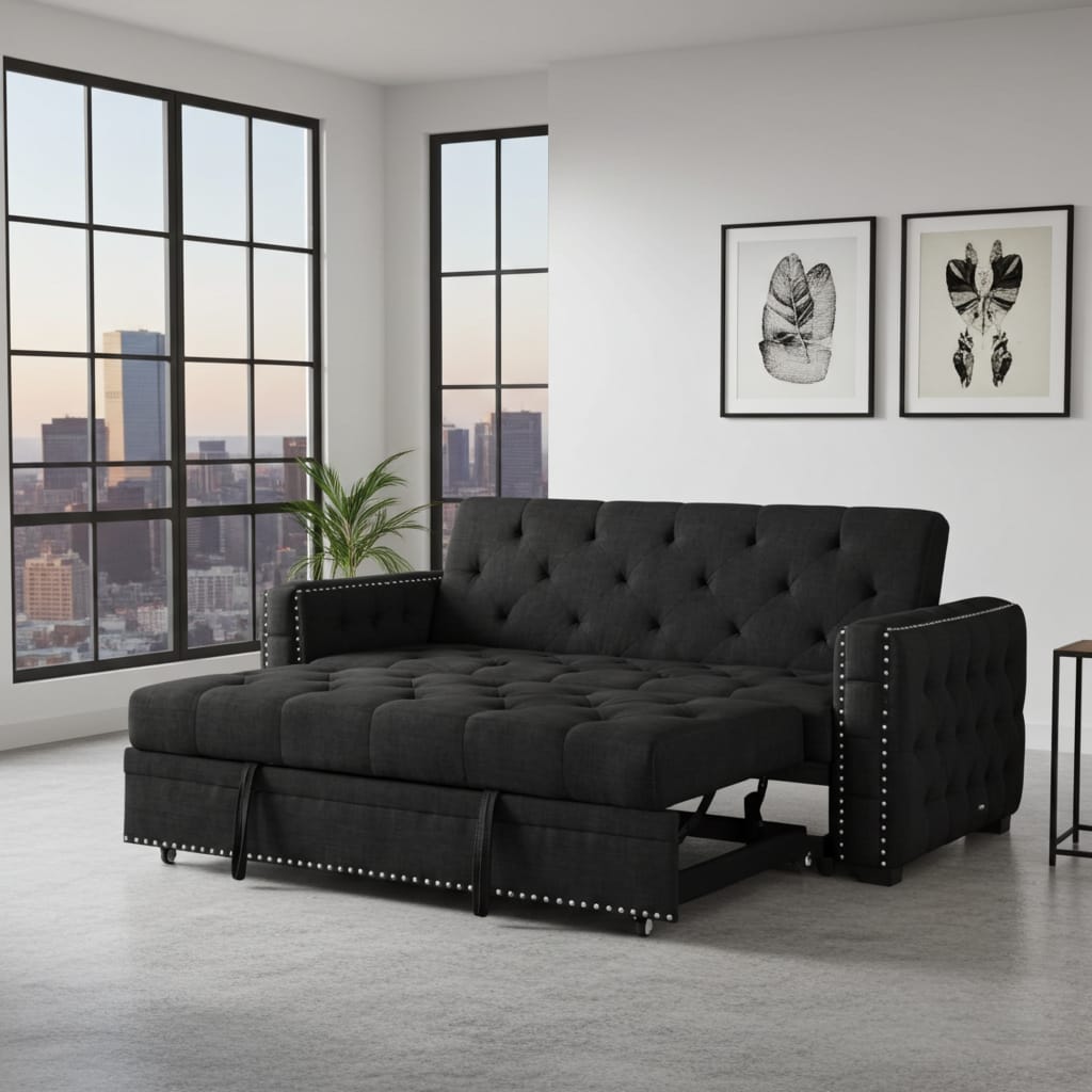 Modern Double Sofa Cum Bed with Solid Wood Frame