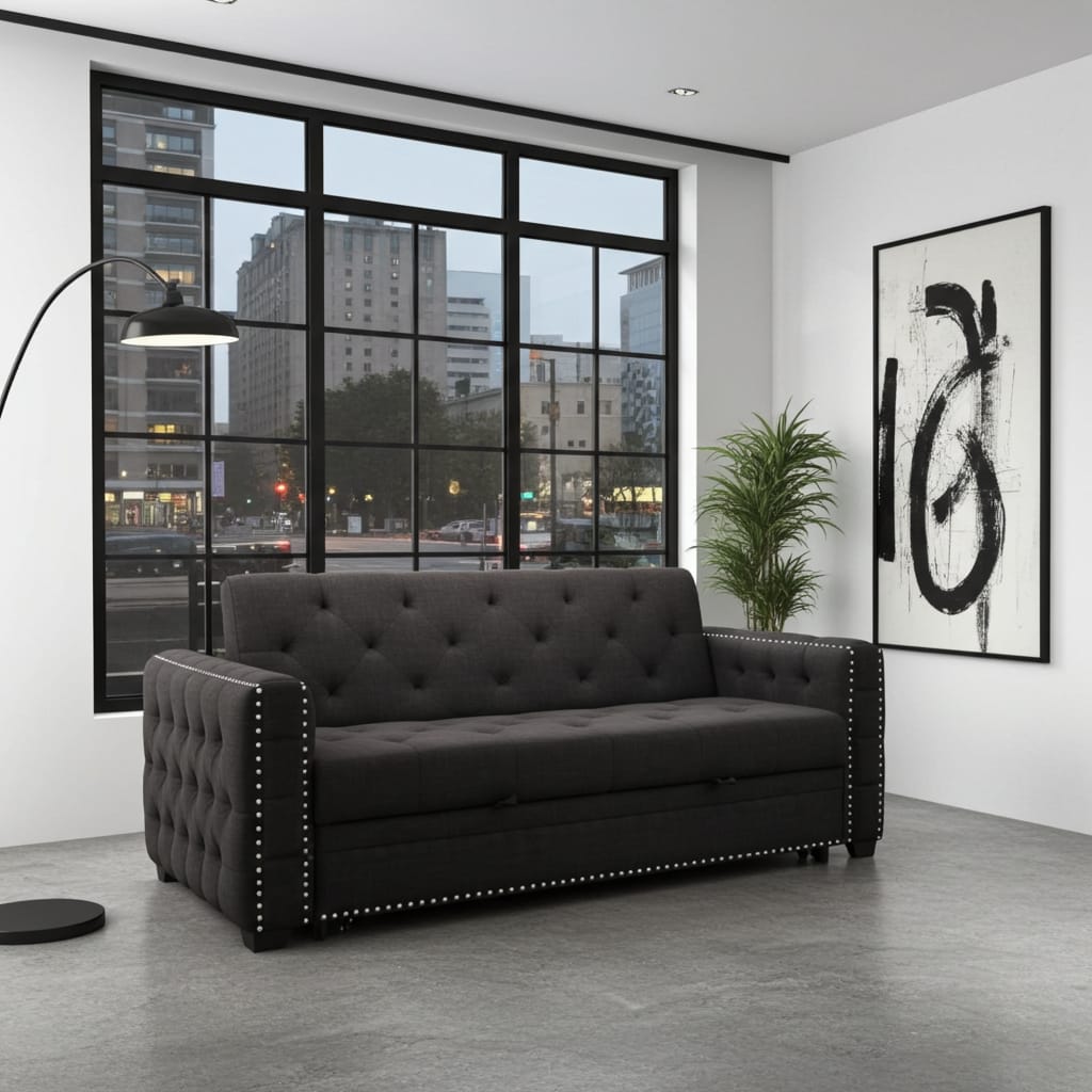 Modern Double Sofa Cum Bed with Solid Wood Frame