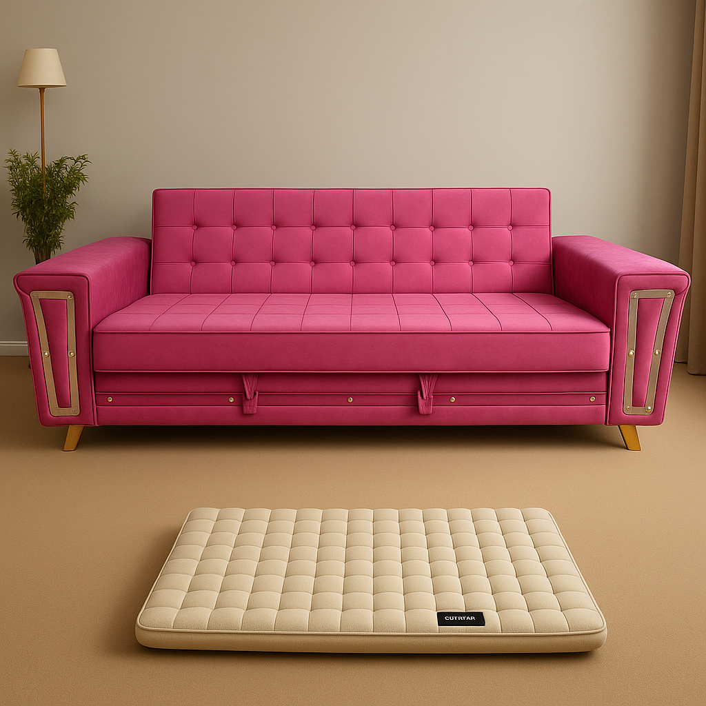 Sofa cum bed with armrests