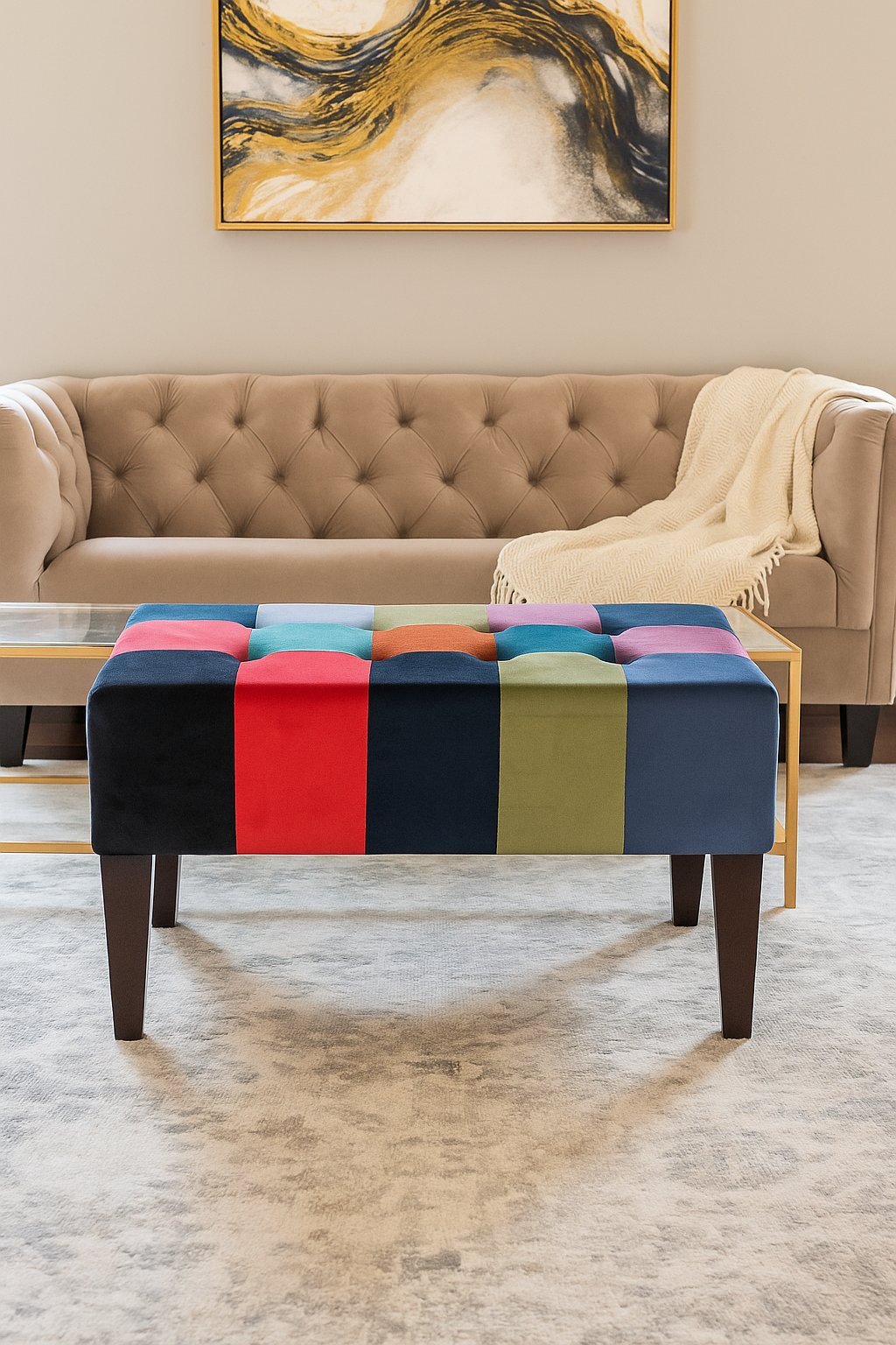 Tufted two seater stool