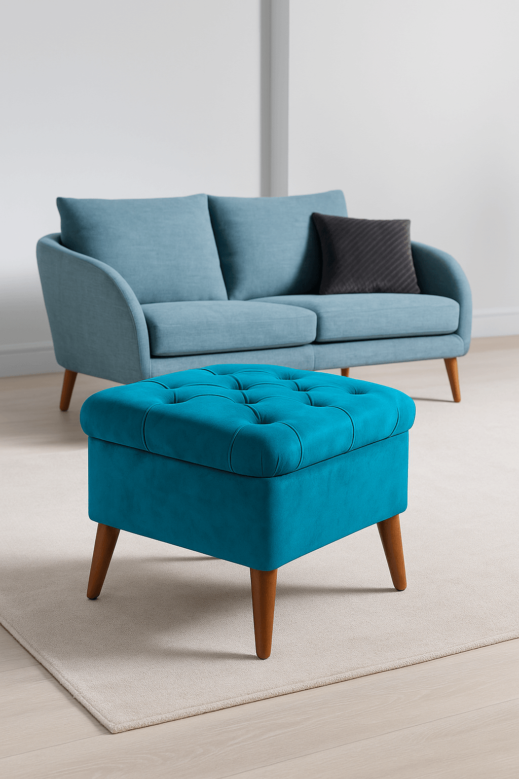 Tufted Wooden Stools Pair