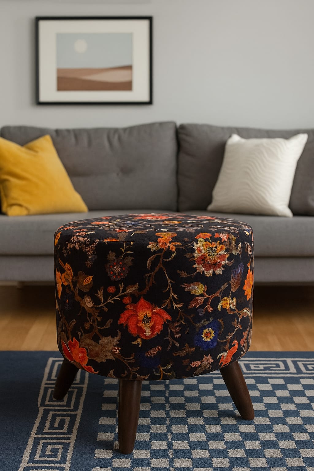 Wooden round stools pair