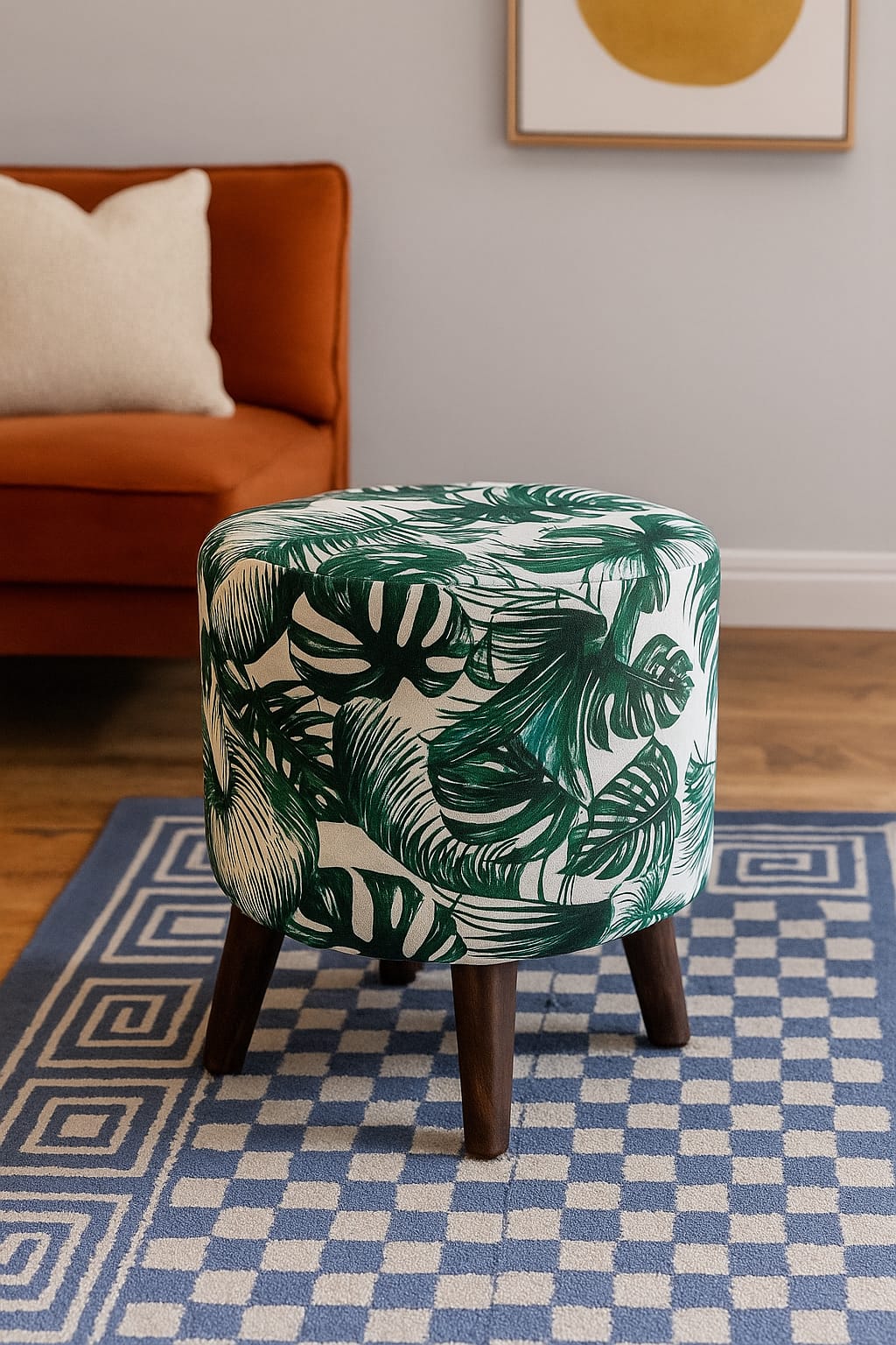 Upholstered round stools pair
